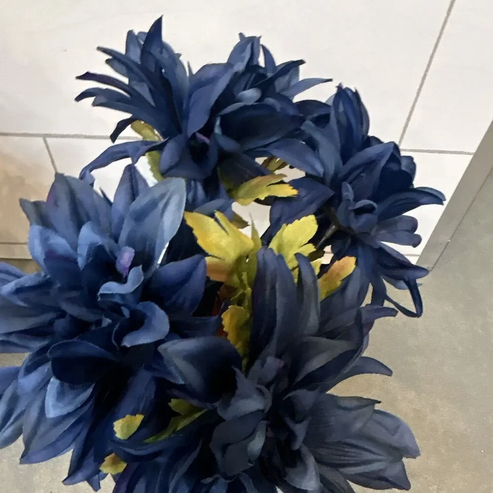 Ashland Potted Dark Blue Mum Artificial Flowers Bundle of 2